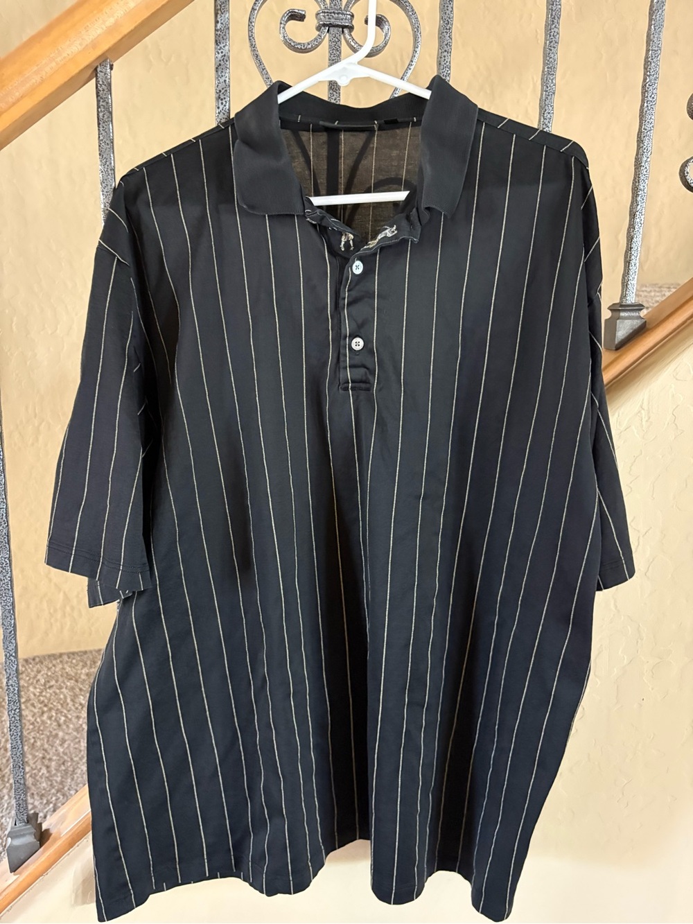 Bobby Jones Black Polo with White Pinstripes